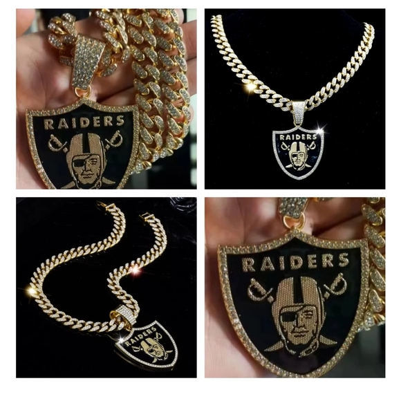 Beautiful New Raiders football team iced out style 20" in gold or silver - Picture 3 of 6